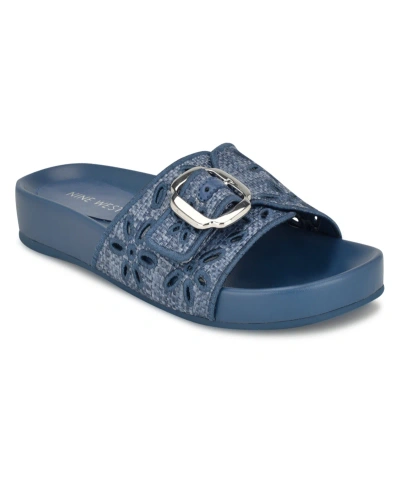 Nine West Women's Giulia Slip-on Round Toe Flat Casual Sandals In Blue