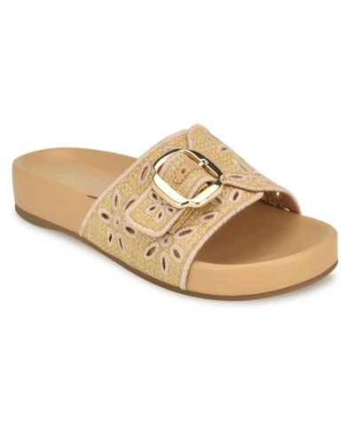Nine West Women's Giulia Slip-on Round Toe Flat Casual Sandals In Light Natural