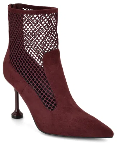 Nine West Women's Goane Fishnet Pointed Toe Dress Booties In Burgundy