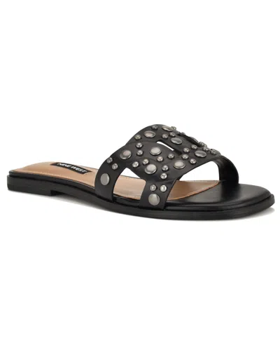 Nine West Women's Gomaz Embellished Flat Slip-on Sandals In Black