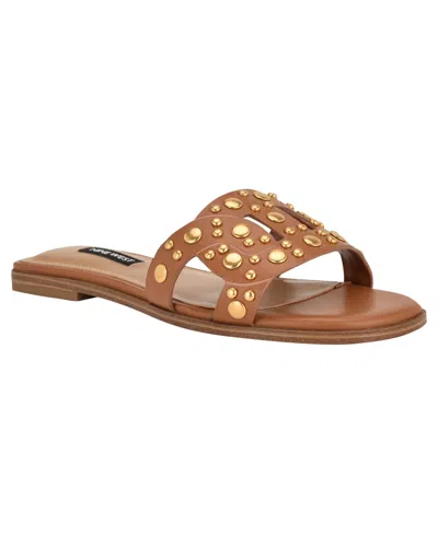 Nine West Women's Gomaz Embellished Flat Slip-on Sandals In Brown
