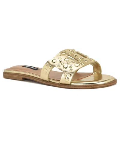 Nine West Women's Gomaz Embellished Flat Slip-on Sandals In Gold