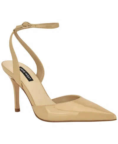 Nine West Grana Ankle Strap Pointed Toe Pump In Neutral