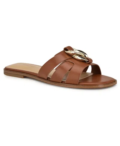 Nine West Women's Graso Casual Slip-on Slide Sandals In Dark Natural