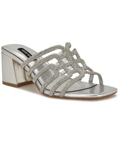 Nine West Women's Grassa Embellished Block Heel Dress Sandals In Silver