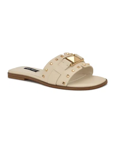 Nine West Women's Griyen Studded Flat Slide Sandals In White