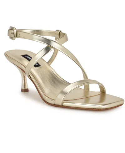 NINE WEST WOMEN'S HANNI STRAPPY SQUARE TOE KITTEN HEEL SANDALS
