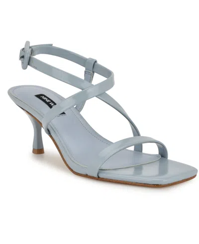 Nine West Women's Hanni Strappy Square Toe Kitten Heel Sandals In Light Blue Patent