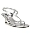 Nine West Women's Hanni Strappy Square Toe Kitten Heel Sandals In Silver