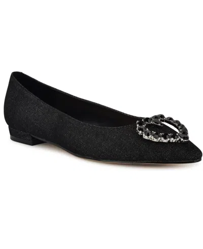 Nine West Women's Hearts Pointy Toe Dress Flats In Black Denim