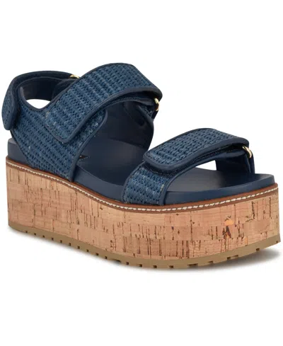 NINE WEST WOMEN'S HEAVIN WOVEN PLATFORM WEDGE SANDALS