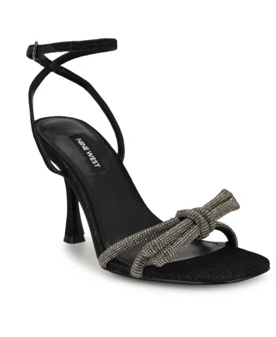Nine West Women's Ivid Square Toe Tapered Heel Dress Sandals In Black