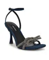 Nine West Women's Ivid Square Toe Tapered Heel Dress Sandals In Dark Blue Denim