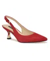 Nine West Jannit Womens Leather Kitten Slingback Heels In Red Suede