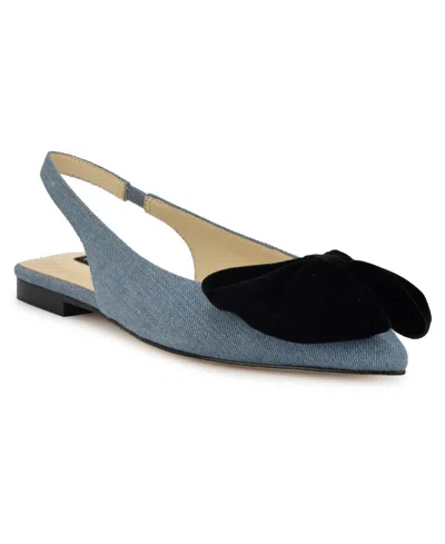 Nine West Women's Junnie Bow Slingback Dress Flats In Blue