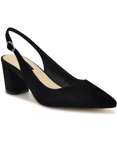 Nine West Women's Kamsee Block Heel Slingback Pumps In Black Suede