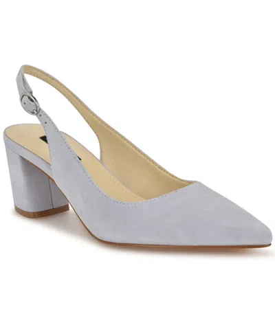 Nine West Women's Kamsee Block Heel Slingback Pumps In Light Blue Suede