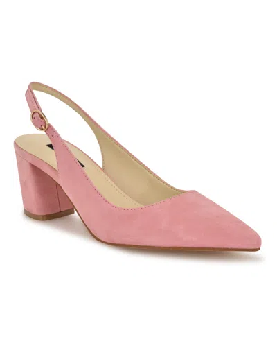 Nine West Women's Kamsee Block Heel Slingback Pumps In Light Pink Suede