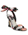 Nine West Women's Kelsie Ankle Wrap Sculpted Heel Sandals In Black Summer Blooms Print