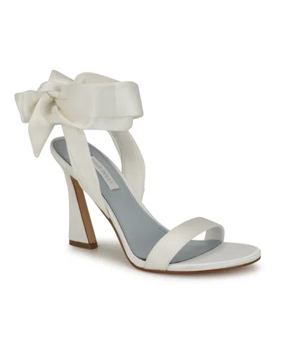 Nine West Women's Kelsie Ankle Wrap Sculpted Heel Sandals In White Satin