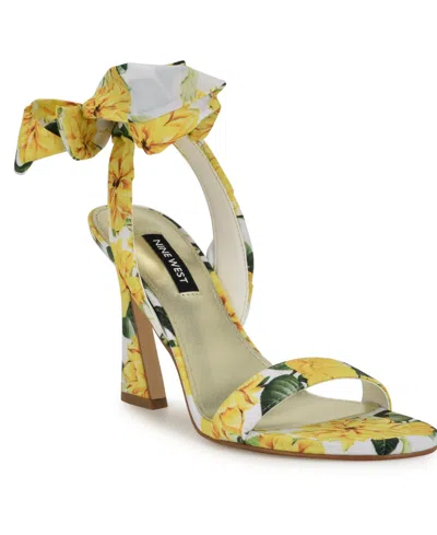Nine West Kelsie Ankle Tie Sandal In Yellow Rose Floral