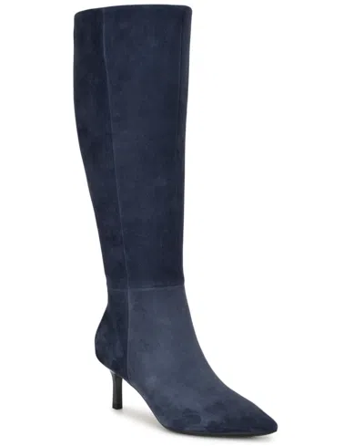 Nine West Women's Kimdee 9x9 Tall Stiletto Dress Boots In Blue