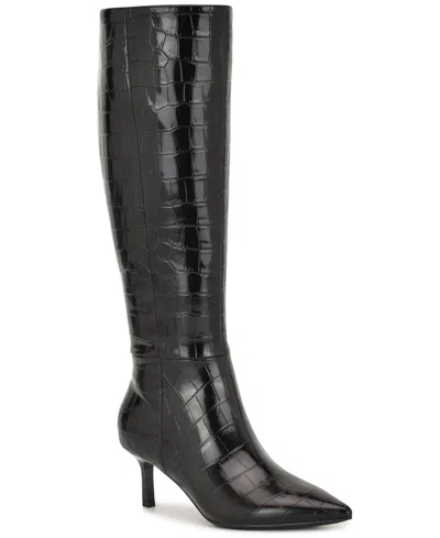 Nine West Women's Kimdee 9x9 Wide Calf Tall Stiletto Dress Boots In Black