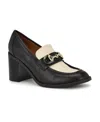 Nine West Women's Koolo Slip-on Round Toe Block Heel Loafers In Black,cream