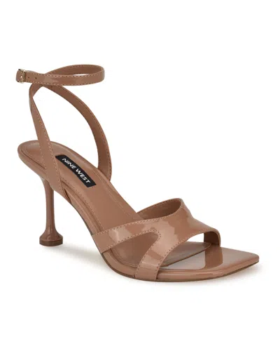 Nine West Women's Kuane Square Toe Tapered Heel Dress Sandals In Medium Natural Patent - Faux Patent Leat