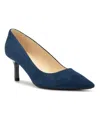 Nine West Women's Kuna 9x9 Kitten Heel Pointy Toe Dress Pumps In French Navy Suede