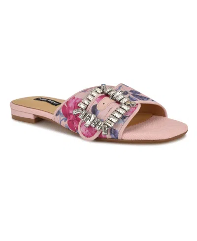 NINE WEST WOMEN'S LANIEY EMBELLISHED FLAT SLIDE SANDALS