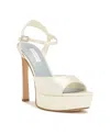 Nine West Wn Legacy 3 Womens Faux Leather Patent Platform Sandals In Ivory Satin