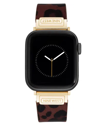 Nine West Women's Leopard Print Faux Leather Band Designed For Apple Watch 42mm (series 1-3 Only) & 44/45/46/4 In Leopard,gold-tone