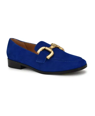 Nine West Women's Lilma Slip-on Round Toe Dress Loafers In Deep Cobalt Suede