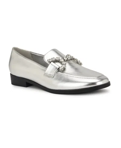 Nine West Women's Lilpa Almond Toe Slip-on Dress Flat Loafers In Silver