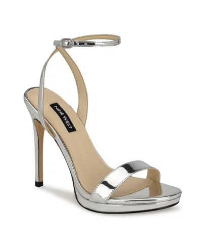 Nine West Women's Loola Ankle Strap Stiletto Sandals In Smooth Silver Metallic