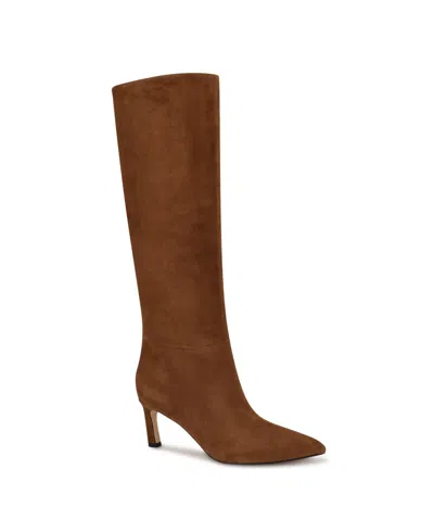 Nine West Women's Lorthey Pointy Toe Stiletto Heel Knee High Boots In Cognac Suede