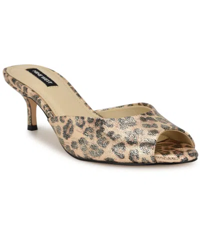 Nine West Women's Luvlie Open Toe Kitten Heel Dress Sandals In Gold Shimmer Leopard