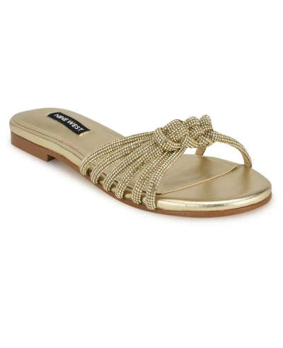 Nine West Women's Luxury Slip-on Strappy Embellished Flat Sandals In Gold