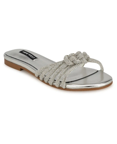 Nine West Women's Luxury Slip-on Strappy Embellished Flat Sandals In Silver