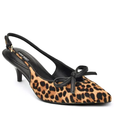 Nine West Lyrical Slingback Pointed Toe Kitten Heel Pump In Brown