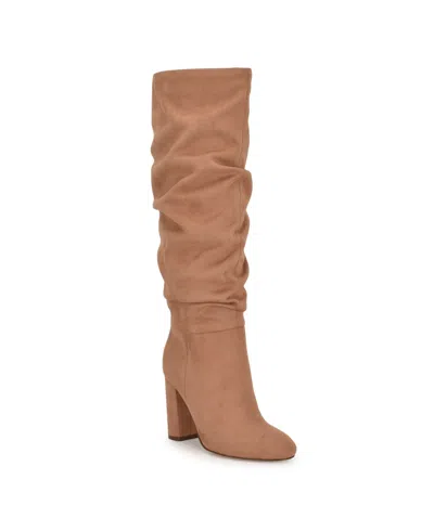 Nine West Women's Magnett Block Heel Slouchy Knee High Boots In Cognac