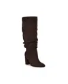 Nine West Magnett 2 Womens Block Heel Faux Suede Knee-high Boots In Dark Brown