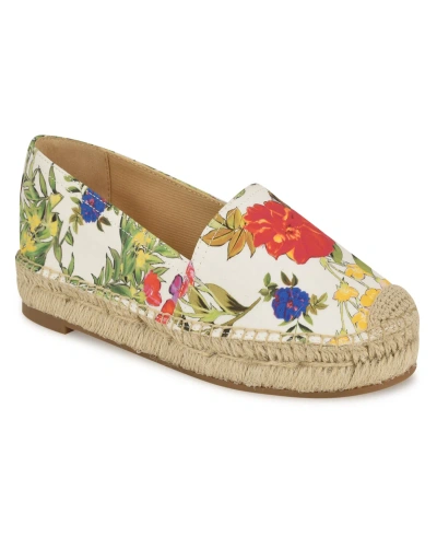 Nine West Women's Mansa Slip-on Round Toe Casual Espadrilles In White Garden Print Multi - Textile