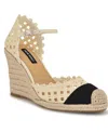 Nine West Mckinly Ankle Strap Wedge Sandal In Cream,black