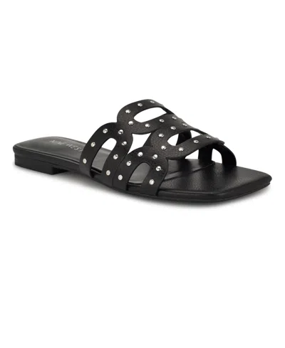 NINE WEST WOMEN'S MCKINNA SQUARE TOE FLAT SANDALS