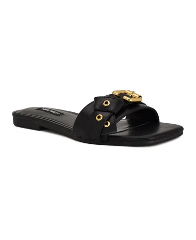 Nine West Women's Missj Buckle Slip-on Flat Sandals In Black