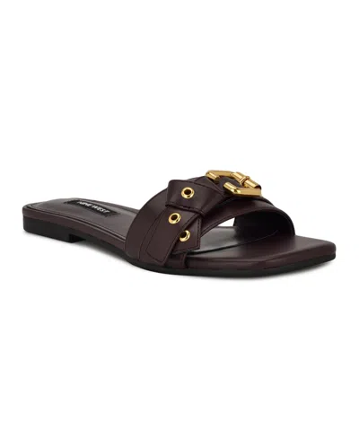 Nine West Women's Missj Buckle Slip-on Flat Sandals In Burgundy