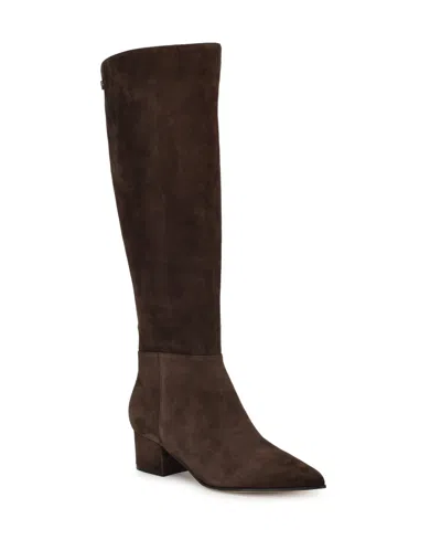 Nine West Women's Morgin Tall Pointy Toe Block Heel Boots In Brown