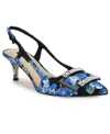 Nine West Neeri Pointed Toe Slingback Pump In Blue Bouquet Floral